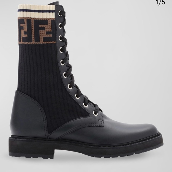 Fendi Combat Boot w/FF Cuff
Black Ankle Boots with Brown Pattern